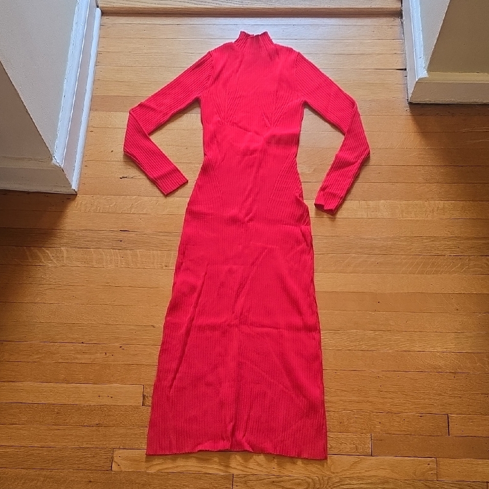 ZARA, Cut-Out, Ribbed Knit, Bodycon, Maxi Dress, Red, EUC, Women's S